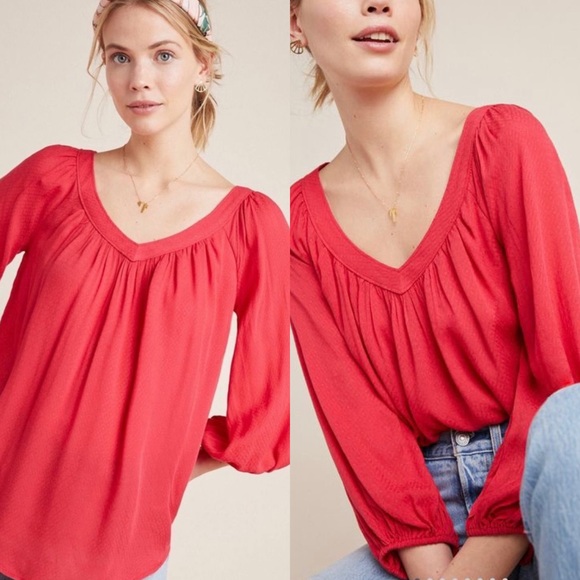 Anthropologie Tops - Anthropologie Maeve red long sleeves top blouse